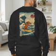 Dachshund Doxie Japanese Kanagawa Wave Surfing Japan Mom Dad Men's Sweatshirt Back Print