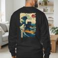 Pug Japanese Kanagawa Wave Surfing Japan Mom Dad Kids Men's Sweatshirt Back Print