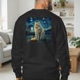 Van Gogh Starry Night Cat For Cat Lover Cat Mom And Cat Dad Men's Sweatshirt Back Print