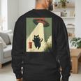 Vintage Japanese Cat Alien Cat Dad UFO Abduction Graphic Tee Men's Sweatshirt Back Print