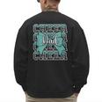 Cheer Dad Daddy Bow Sport Cheerleader Cheerleading Teal Blue Men's Sweatshirt Back Print