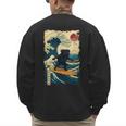 Pug Japanese Kanagawa Wave Surfing Japan Mom Dad Kids Men's Sweatshirt Back Print