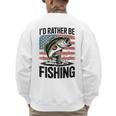 I'd Rather Be Fishing Bass Fish Dad Joke American Flag Men's Sweatshirt Back Print
