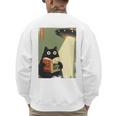Vintage Japanese Cat Book Lovers UFO Alien Abduction Cat Dad Men's Sweatshirt Back Print