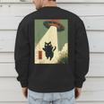 Vintage Japanese Cat Alien Cat Dad UFO Abduction Graphic Tee Men's Sweatshirt Back Print