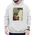 Vintage Japanese Cat Book Lovers UFO Alien Abduction Cat Dad Men Hoodie