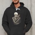 Skeleton Hugging Cat Halloween Cat Lover Cat Mom Dad Men Hoodie