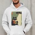 Vintage Japanese Cat Book Lovers UFO Alien Abduction Cat Dad Men Hoodie