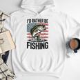I'd Rather Be Fishing Bass Fish Dad Joke American Flag Men Hoodie