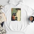 Vintage Japanese Cat Book Lovers UFO Alien Abduction Cat Dad Men Hoodie