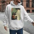 Vintage Japanese Cat Book Lovers UFO Alien Abduction Cat Dad Men Hoodie