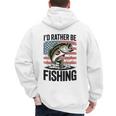 I'd Rather Be Fishing Bass Fish Dad Joke American Flag Men's Hoodie Back Print