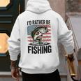 I'd Rather Be Fishing Bass Fish Dad Joke American Flag Men's Hoodie Back Print