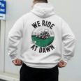 We Ride At Dawn Lawn Mower Zero-Turn Dad Mowing Men's Hoodie Back Print