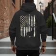 Camo US Flag Deer Elk Buck Camoflage Hunting Hunter Dad Short Sleeve Men's Hoodie Back Print