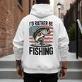 I'd Rather Be Fishing Bass Fish Dad Joke American Flag Men's Hoodie Back Print
