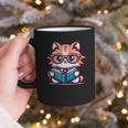 Adorable Book Lover Maine Coon Cat With Reading Glasses Cute Graphic Print Coffee Mug