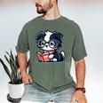 Adorable Book Lover Border Collie With Reading Glasses Cute Raglan Baseball Tee Men's Comfort Colors T-Shirt Moss