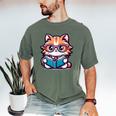 Adorable Book Lover Maine Coon Cat With Reading Glasses Cute Men's Comfort Colors T-Shirt Moss