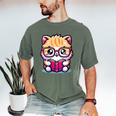 Adorable Book Lover Persian Cat With Reading Glasses Cute Men's Comfort Colors T-Shirt Moss Adorable Book Lover Persian Cat With Reading Glasses Cute Men's Comfort Colors T-Shirt Moss