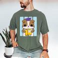Bulldog Anime Pup Graduation Men's Comfort Colors T-Shirt Moss