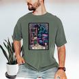 Color Graphic The Introvert Tarot Card Raglan Baseball Tee Men's Comfort Colors T-Shirt Moss