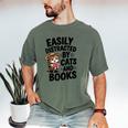 Easily Distracted By Cats And Books Lovers Reading Men's Comfort Colors T-Shirt Moss