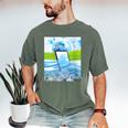 Frutiger Aero Aesthetic Tech Water Fishes Monitor Screen Men's Comfort Colors T-Shirt Moss