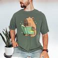 Pet Capybara Is Reading Library Capy Word Book Day Teacher Men Women Kids Men's Comfort Colors T-Shirt Moss Pet Capybara Is Reading Library Capy Word Book Day Teacher Men Women Kids Men's Comfort Colors T-Shirt Moss