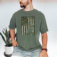 US Flag Deer Elk Buck Camoflage Hunting Hunter Dad Grandpa Men's Comfort Colors T-Shirt Moss