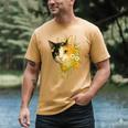 Calico Cat With Flowers For Mom Dad Women Men Kids Botanical Men's Comfort Colors T-Shirt Mustard