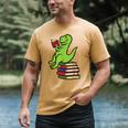 Dino Reading Read Reading Librarian Book Men Boys Kids Men's Comfort Colors T-Shirt Mustard