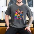 Rainbow Pride Bigfoot Reading Book With Heart Glasses Men's Comfort Colors T-Shirt Pepper