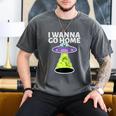 I Wanna Go Home Introvert UFO UAP Flying Saucer Trippy Alien Raglan Baseball Tee Men's Comfort Colors T-Shirt Pepper