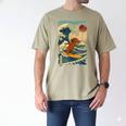 Dachshund Doxie Japanese Kanagawa Wave Surfing Japan Mom Dad Men's Comfort Colors T-Shirt Khaki