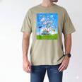 Frutiger Aero Aesthetic Tech Cherry Blossom Fishes Bubbles Men's Comfort Colors T-Shirt Khaki