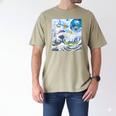 Frutiger Aero Aesthetic Tech Great Wave Of Kanagawa Fishes Men's Comfort Colors T-Shirt Khaki