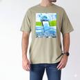 Frutiger Aero Aesthetic Tech Water Fishes Monitor Screen Men's Comfort Colors T-Shirt Khaki