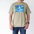 Frutiger Aero Dolphin Sunset Ocean With Palm Trees Y2k Men's Comfort Colors T-Shirt Khaki