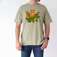 Orange Cat Dragon Riding Animal Lover Mom Dad Kids Men's Comfort Colors T-Shirt Khaki