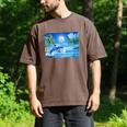 Frutiger Aero Dolphin Sunset Ocean With Palm Trees Y2k Men's Comfort Colors T-Shirt Espresso