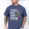 Autism Awareness Ribbon Mom Dad Kids Autistic Support Autism Men's Comfort Colors T-Shirt Blue Jean