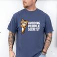 Avoiding People Secretly Cat Introvert Humor Men's Comfort Colors T-Shirt Blue Jean