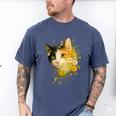 Calico Cat With Flowers For Mom Dad Women Men Kids Botanical Men's Comfort Colors T-Shirt Blue Jean