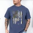 Camo US Flag Deer Elk Buck Camoflage Hunting Hunter Dad Short Sleeve Men's Comfort Colors T-Shirt Blue Jean