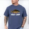 Carp Fish Pun Fishing Trip Fisherman Dad Holy Carp Men's Comfort Colors T-Shirt Blue Jean