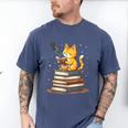 Cat Reading Books Men's Comfort Colors T-Shirt Blue Jean