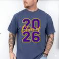 Class Of 2026 Graduation Varsity Purple Yellow On The Back Men's Comfort Colors T-Shirt Blue Jean