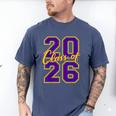 Class Of 2026 Graduation Varsity Purple And Yellow Letters Men's Comfort Colors T-Shirt Blue Jean