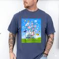 Frutiger Aero Aesthetic Tech Cherry Blossom Fishes Bubbles Raglan Baseball Tee Men's Comfort Colors T-Shirt Blue Jean